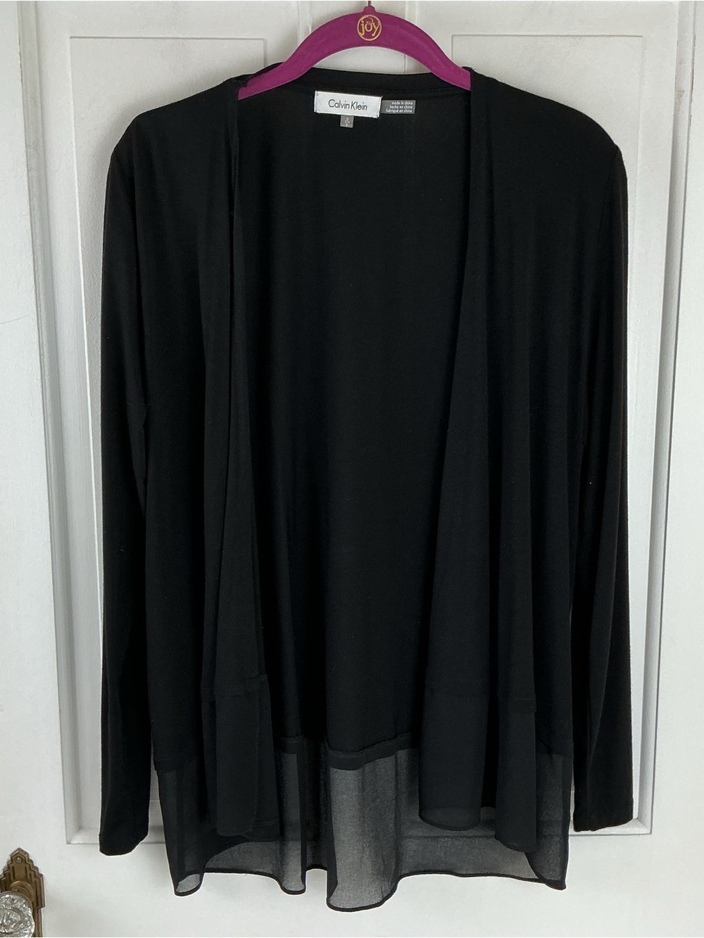 Calvin Klein Women’s Open Cardigan Black Flowy Front Rayon